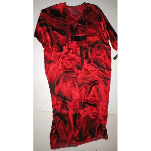NWT New Designer Josie Natori M Caftan Night Gown Womens Silk Red Black Roses - Picture 1 of 7